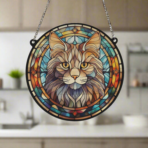 Cat Maine Coon Stained Glass Effect Suncatcher